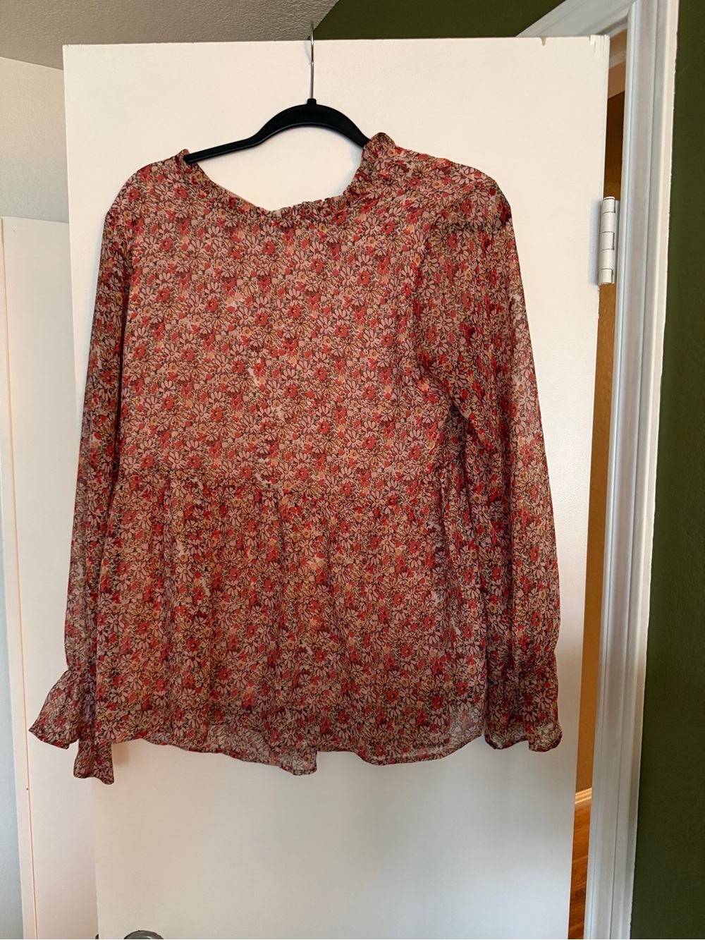Roolee Floral Ruffle-Neck Blouse - Red Multi